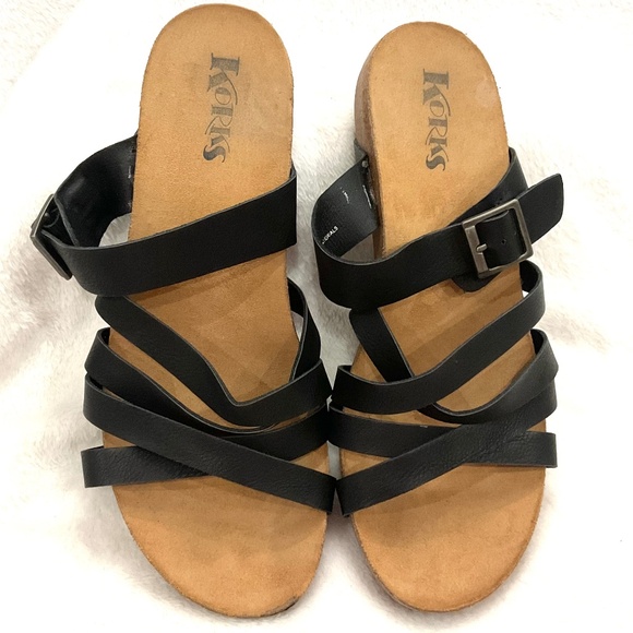 Black KORKS Adjustable Buckle Strap Comfort Open Toe  Sandals Size 11M - Picture 2 of 9